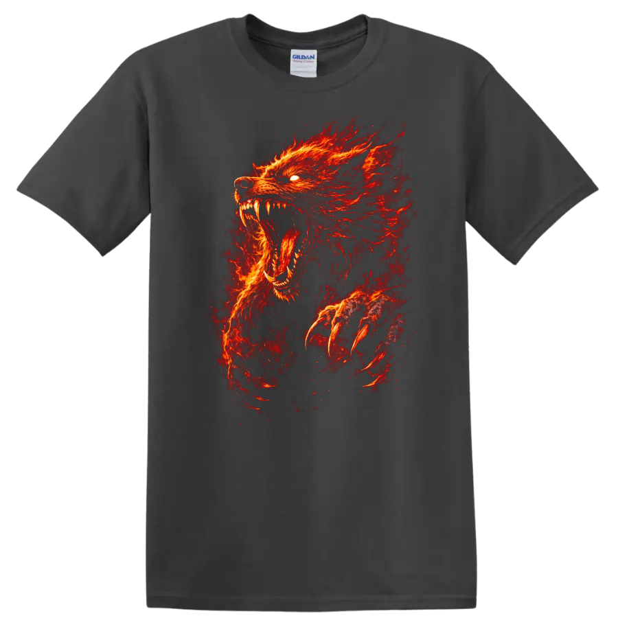 Fiery Red Wolf Head Howling Animal Graphic T Shirt - Charcoal