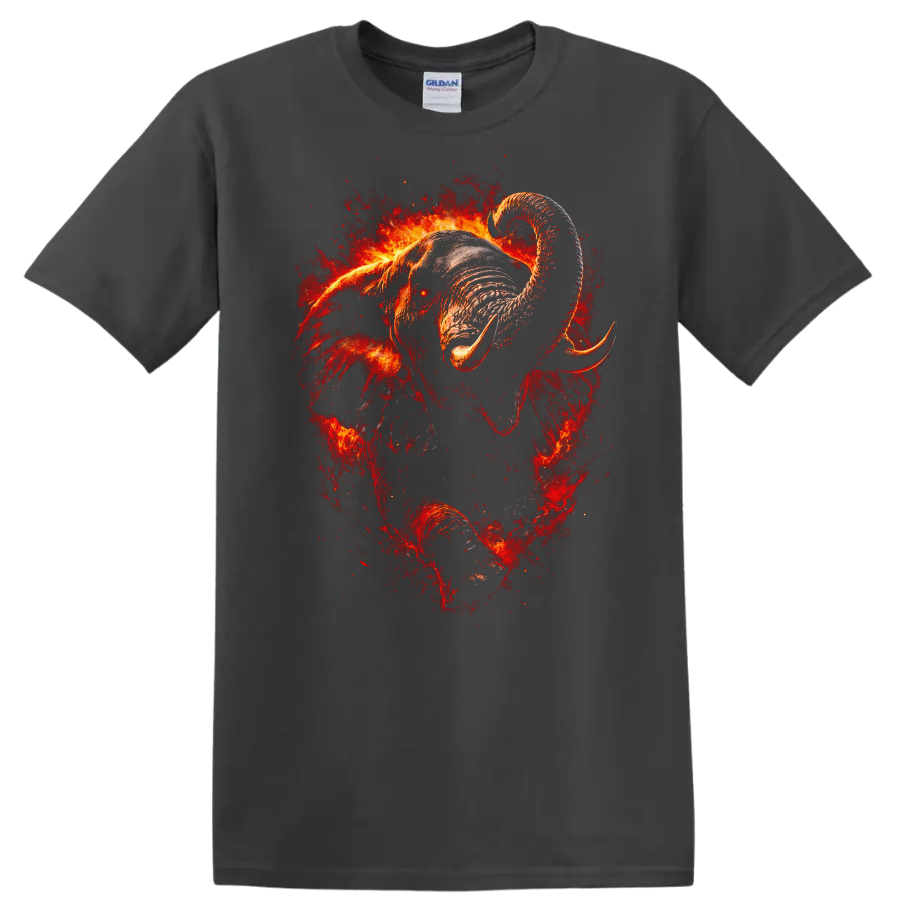 Fiery Elephant Art T Shirt Bold Wildlife Animal Graphic Tee - Charcoal