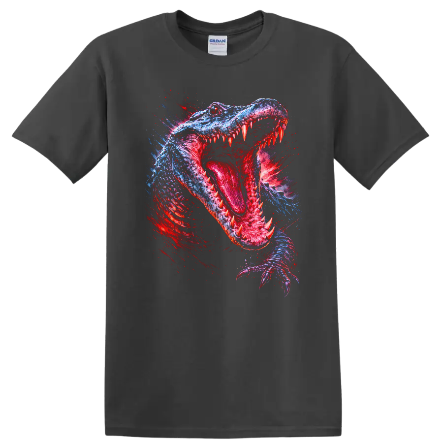 Neon Crocodile Alligator Splash Art Animal Graphic T Shirt - Charcoal