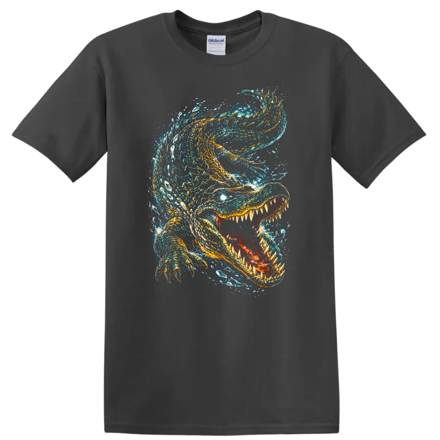 Ferocious Ocean Shark Splash Art T Shirt for Animal Lovers - Charcoal