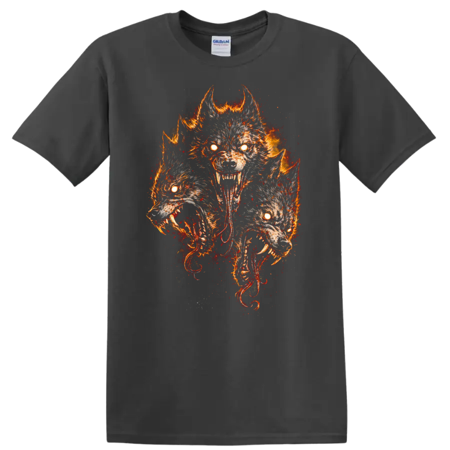 Fiery Three Wolf Moon Howling Wolves T Shirt Wild Animal Graphic Tee - Charcoal