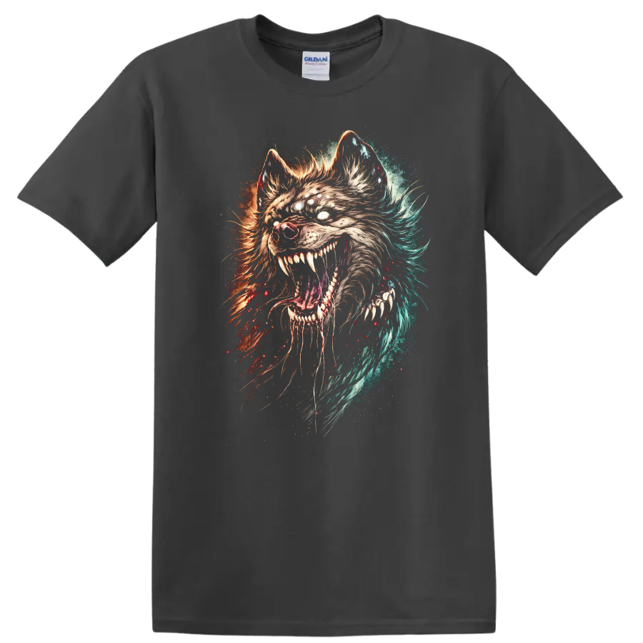 Fierce Wolf Head Splash Art T Shirt for Animal Lovers - Charcoal