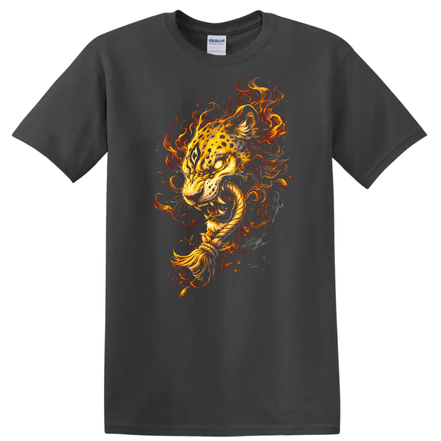 Fiery Tiger Head Art T Shirt Fierce Animal Graphic for Bold Style - Charcoal