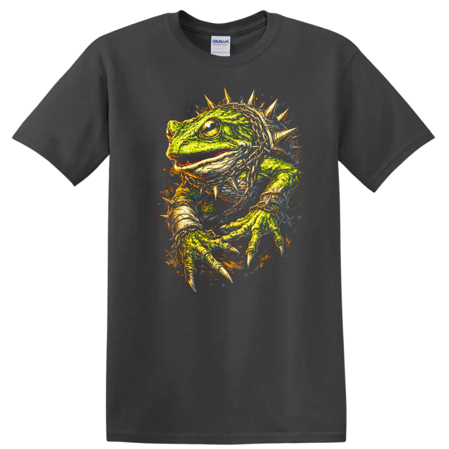 Spiked Lizard Reptile Art T Shirt Vibrant Color Splash Animal Graphic - Charcoal