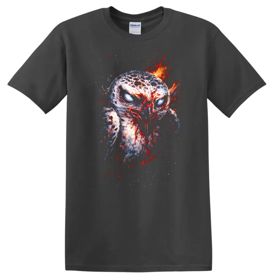 Blood Splatter Owl Fierce Wildlife Graphic T Shirt - Charcoal