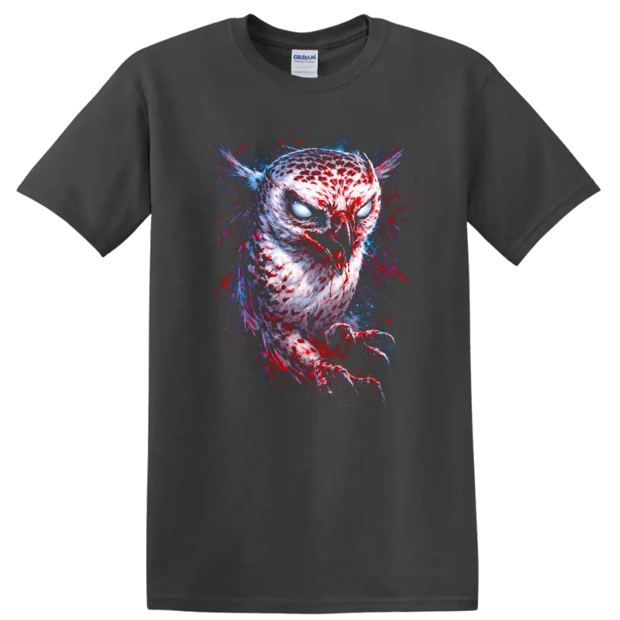 Psychedelic Owl Eyes Abstract Animal Art T Shirt - Charcoal