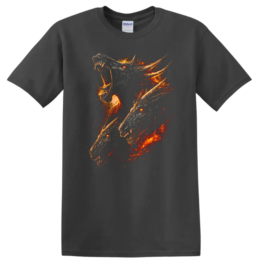 Fiery Wolf Head Trio Graphic T Shirt Bold Animal Art - Charcoal