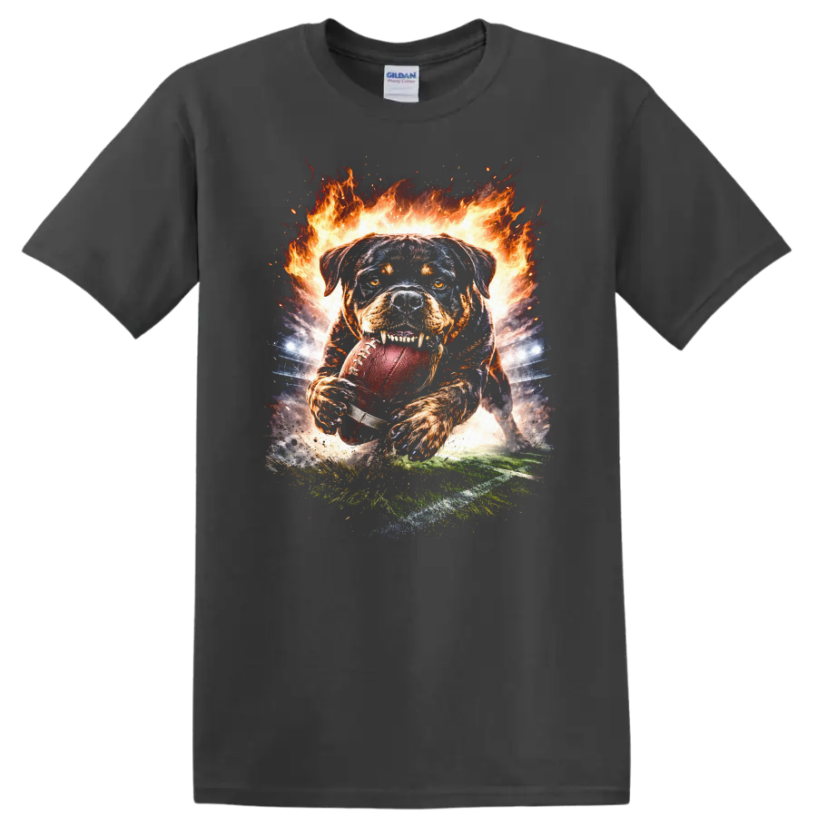 Flaming Football Dog Catching Ball Action Sports T Shirt - Charcoal
