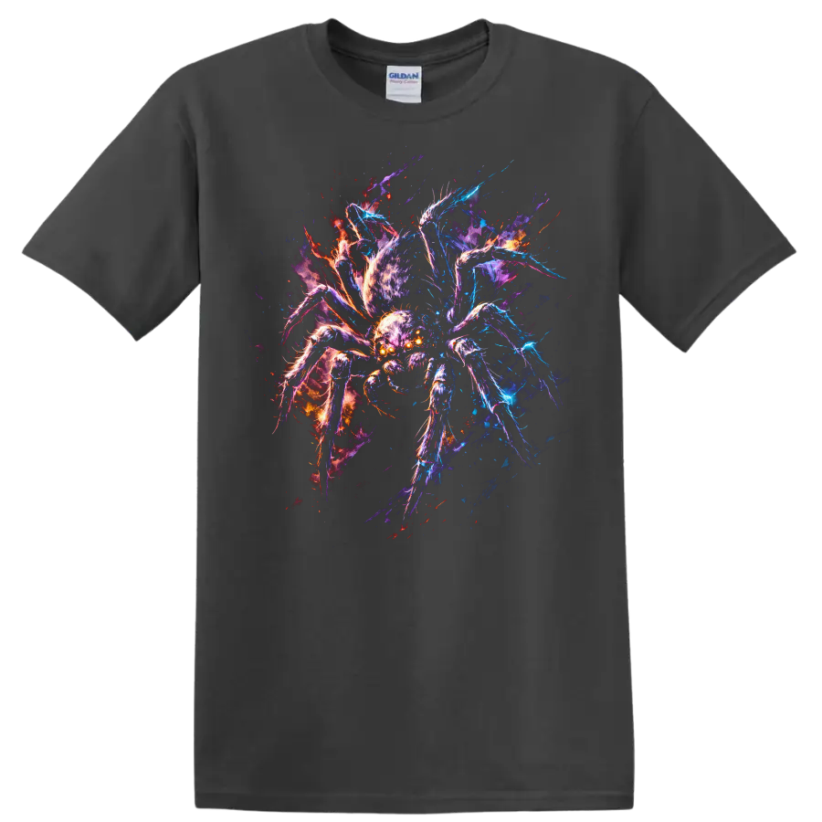 Neon Energy Spider Art Graphic T Shirt for Bold Animal Lovers - Charcoal