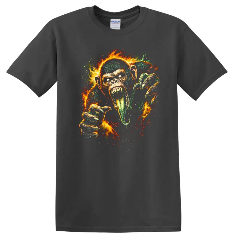Fiery Angry Gorilla Face T Shirt Bold Primate Animal Graphic - Charcoal