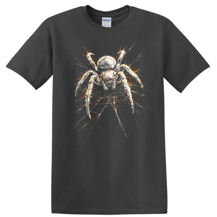 Colorful Spider Webburst Graphic T Shirt for Animal Art Lovers - Charcoal