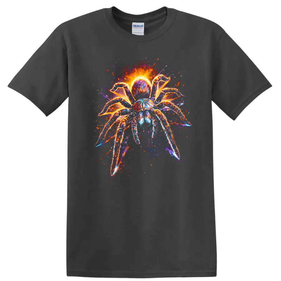 Colorful Neon Tarantula Spider Art T Shirt for Animal Lovers - Charcoal