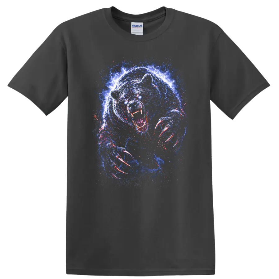 Electric Blue Bear Claw Roar Graphic T Shirt for Animal Art Fans - Charcoal