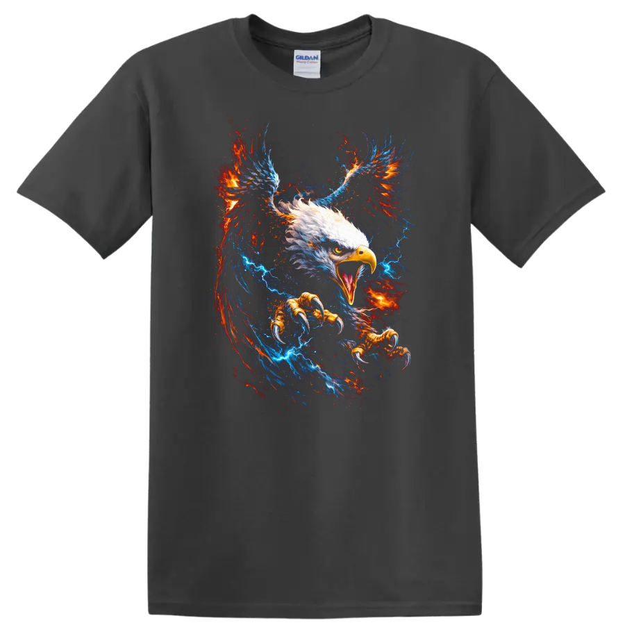 Fiery Eagle Wings Graphic T Shirt Bold Patriotic Animal Art - Charcoal