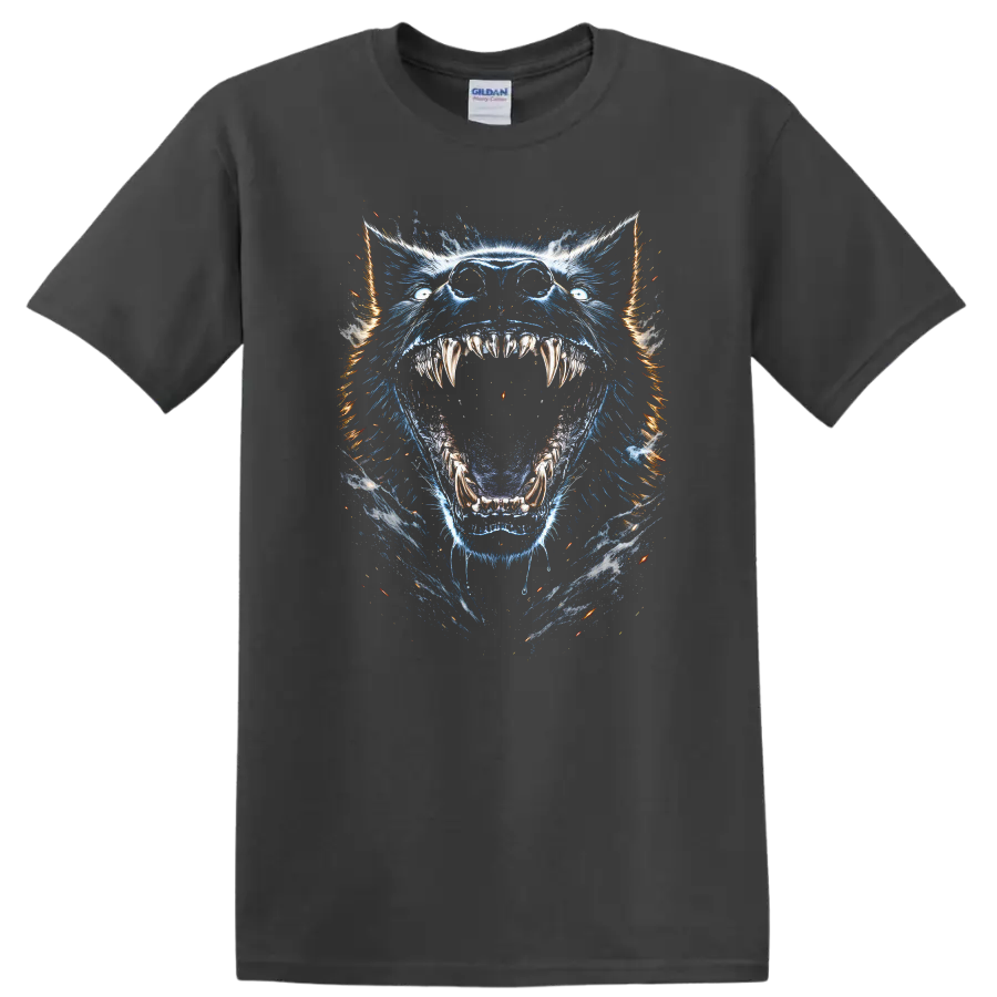 Blue Tiger Mouth Open Fierce Animal Graphic T Shirt - Charcoal
