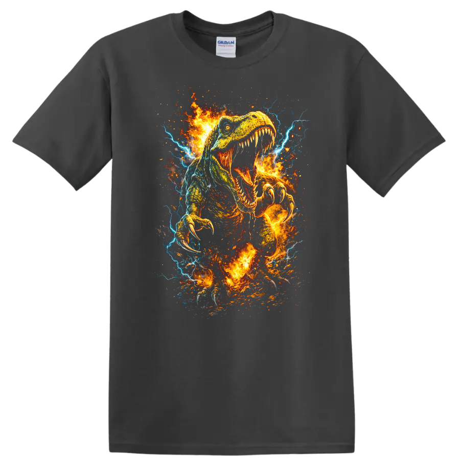 Fiery Raptor Dinosaur Claw Attack T Shirt Wild Animal Graphic - Charcoal
