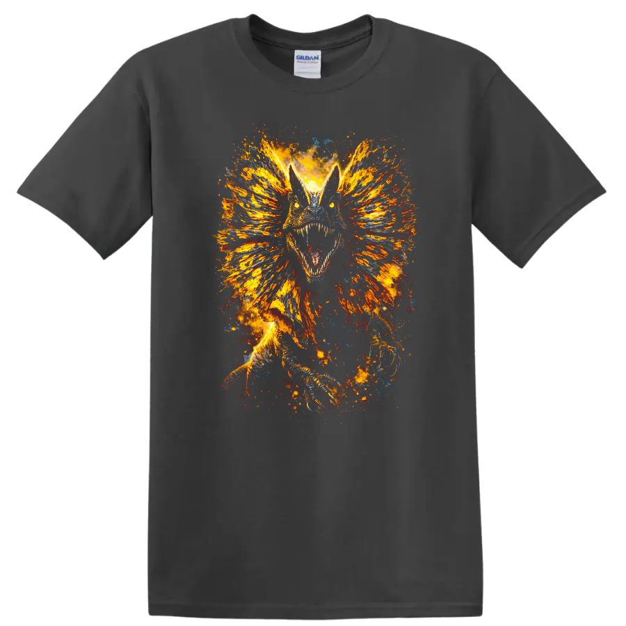 Fiery Dragon Beast Explosion Art Graphic T Shirt for Bold Fantasy Fans - Charcoal
