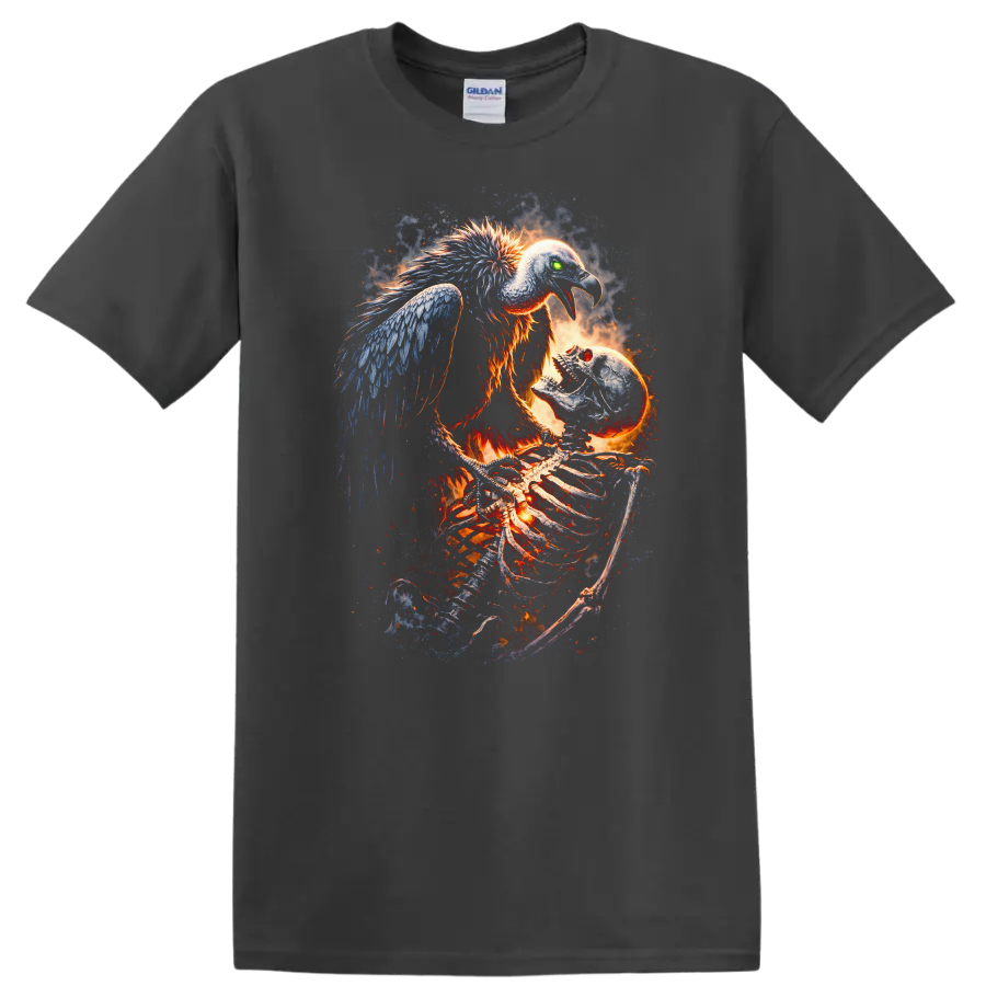 Fire Phoenix Skeleton Eagle T Shirt Graphic Animal Art - Charcoal