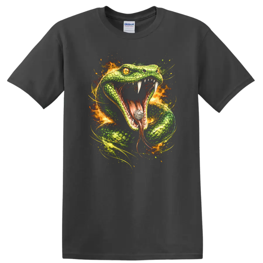 Viper Snake Fire Fantasy Animal Art T Shirt for Reptile Lovers - Charcoal