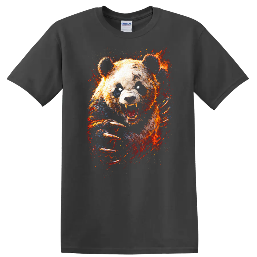 Fierce Grizzly Bear Roaring Abstract Wildlife Art T Shirt - Charcoal