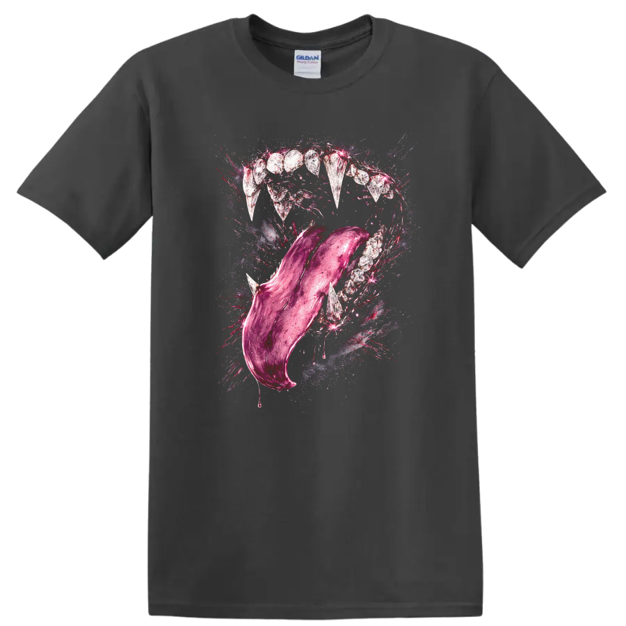 Pink Metallic Tongue Mouth Splash Graphic T Shirt - Charcoal