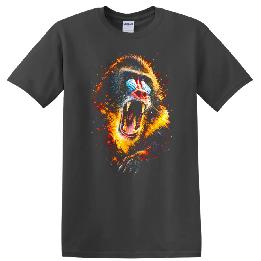 Colorful Mandrill Monkey Face Splash Art T Shirt For Animal Lovers - Charcoal