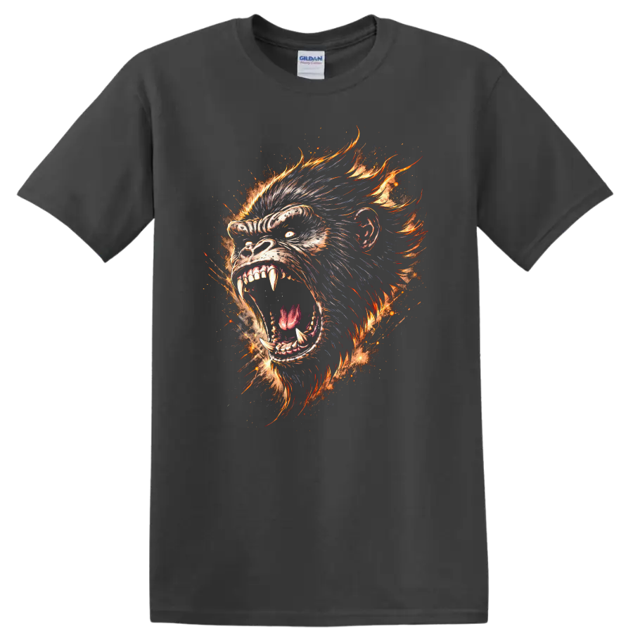 Fiery Gorilla Primate Head Graphic T Shirt for Animal Lovers - Charcoal