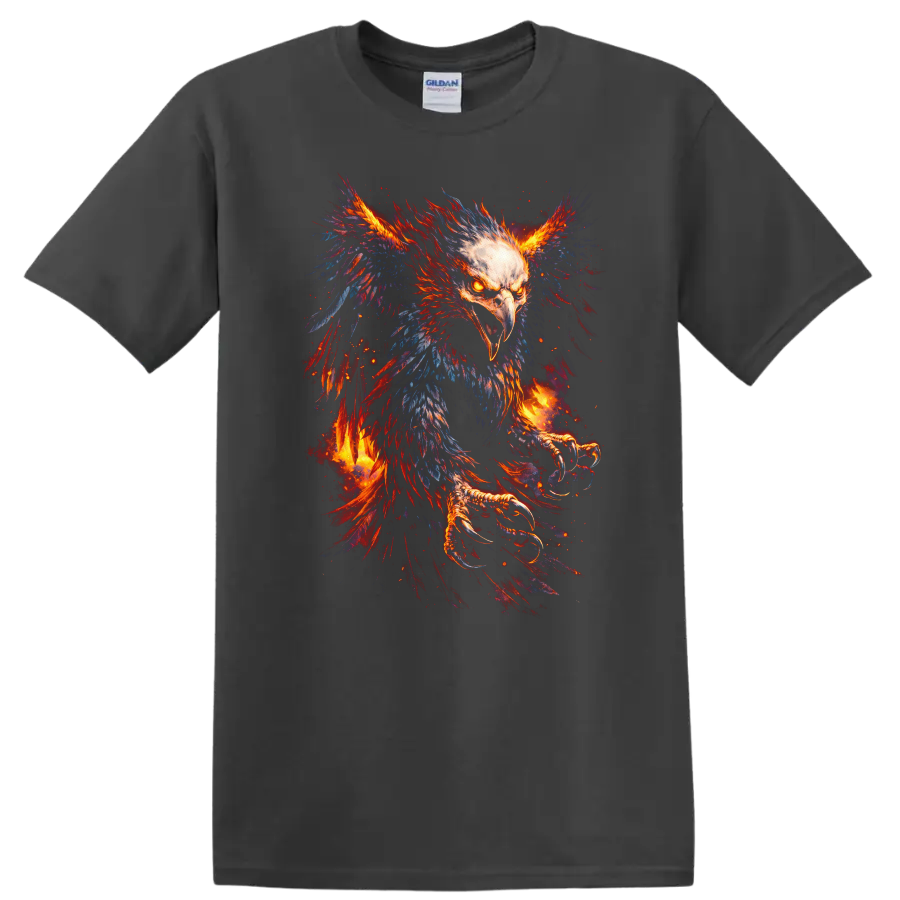 Fiery Phoenix Eagle Bird Art T Shirt for Bold Animal Lovers - Charcoal