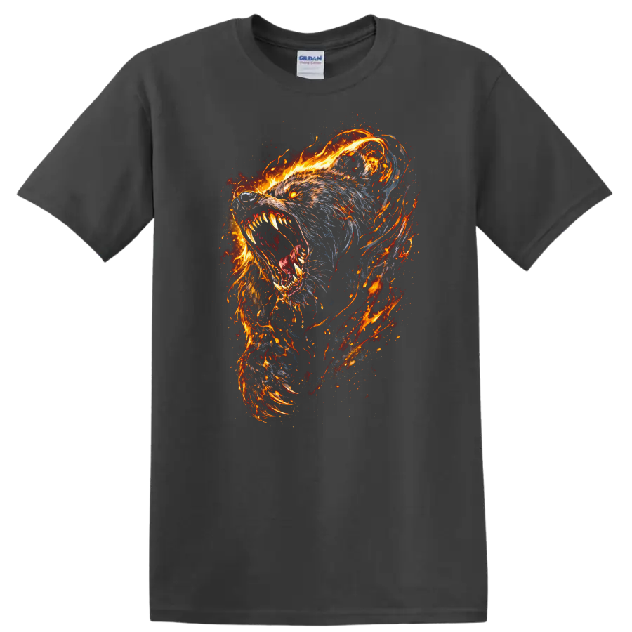 Fierce Flaming Wolf Head T Shirt for Animal Art Lovers - Charcoal
