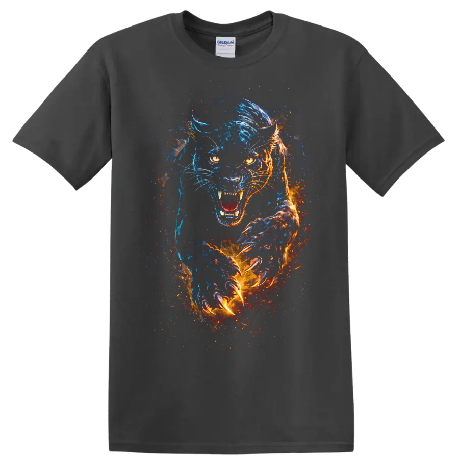 Blue and Orange Fierce Panther Watercolor T Shirt for Animal Lovers - Charcoal