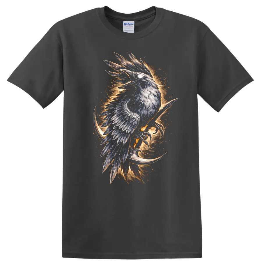 Mystic Phoenix Raven Bird Fire Wings Graphic T Shirt - Charcoal