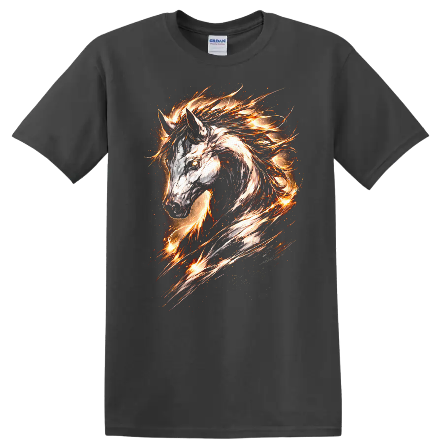 Fire Horse Head T Shirt Flaming Equine Animal Graphic Tee - Charcoal