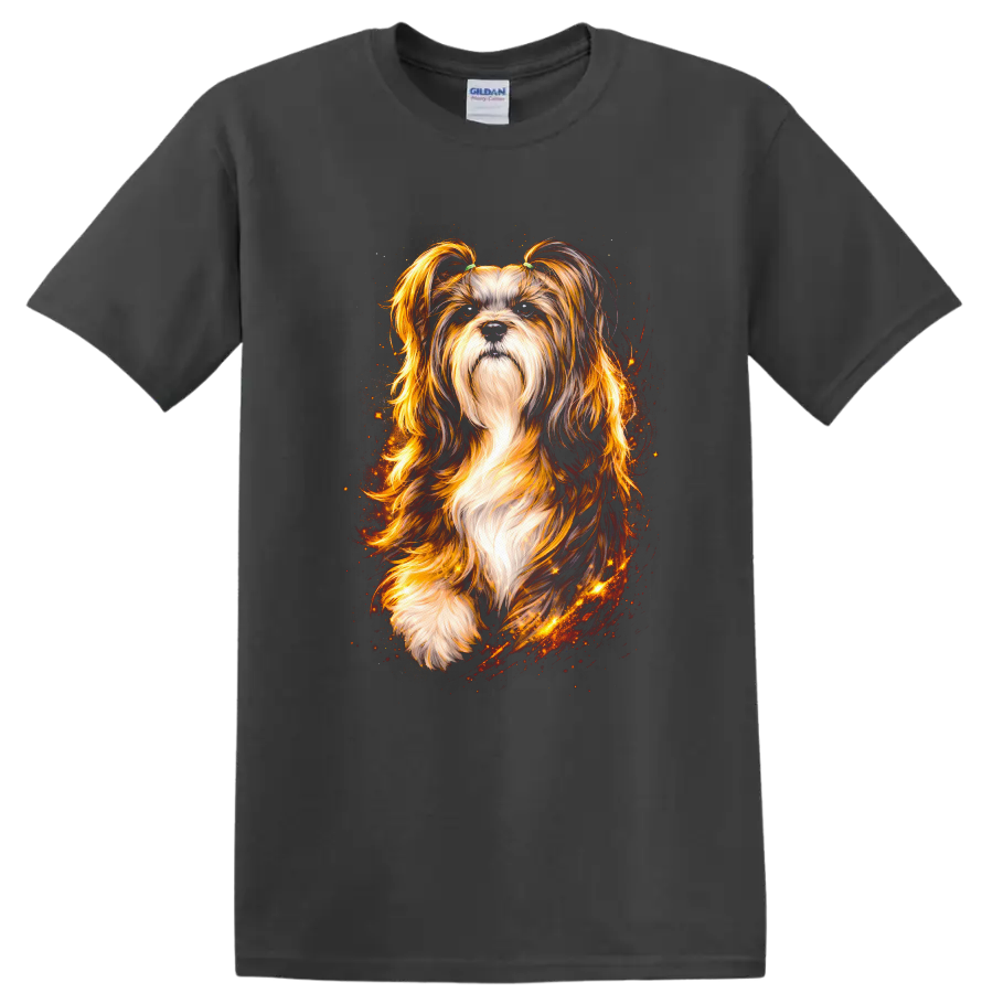 Fiery Shih Tzu Dog Portrait T Shirt Cute Long Hair Pet Lover Gift - Charcoal