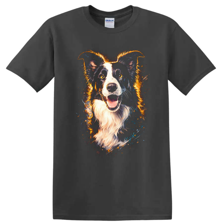 Border Collie Neon Splash Portrait T Shirt for Dog Lovers - Charcoal