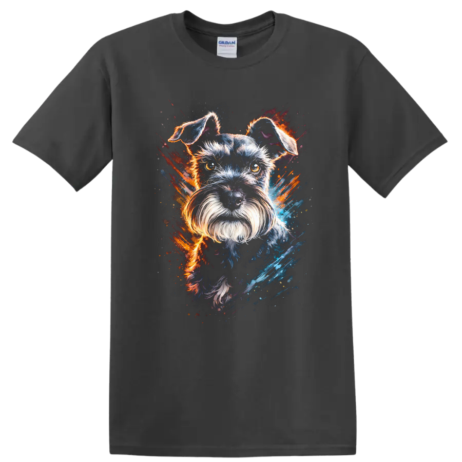 Schnauzer Dog Portrait Splash Art T Shirt for Dog Lovers - Charcoal