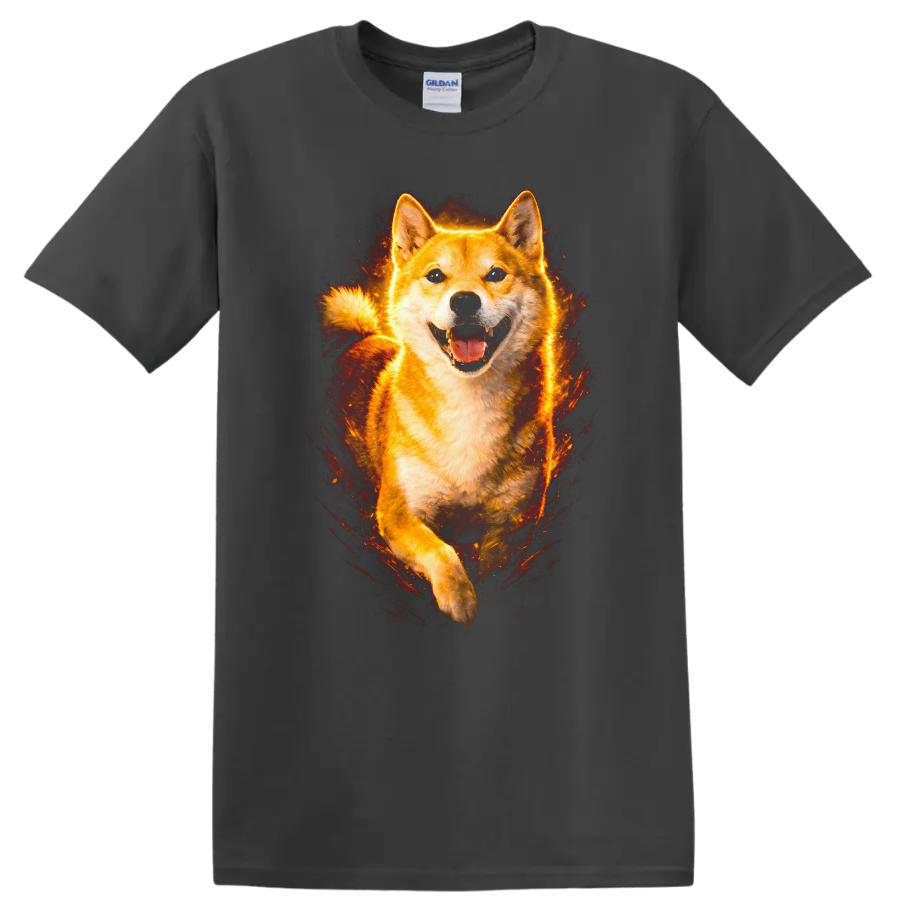 Fiery Shiba Inu Running Dog Portrait T Shirt for Dog Lovers - Charcoal