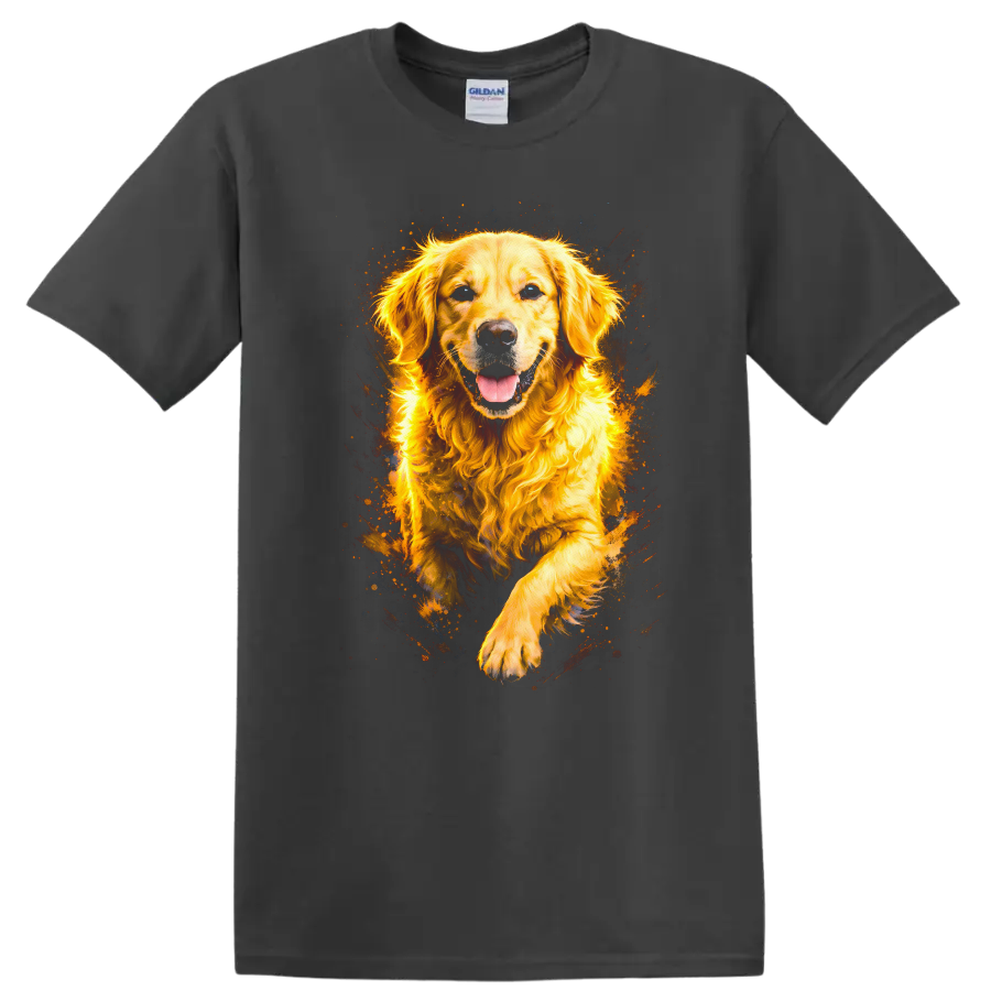 Golden Retriever Dog Splash Art T Shirt for Dog Lovers Unisex - Charcoal