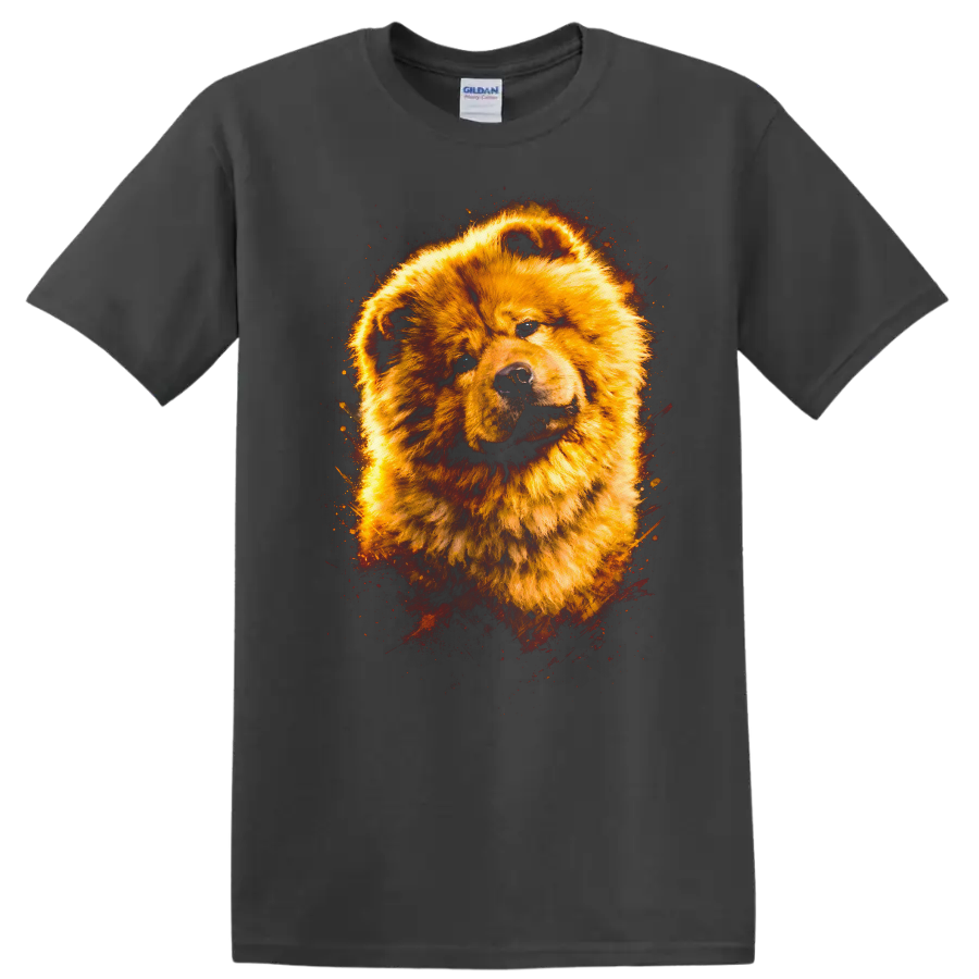 Golden Chow Chow Dog Portrait T Shirt Fierce Flame Art Animal Tee - Charcoal