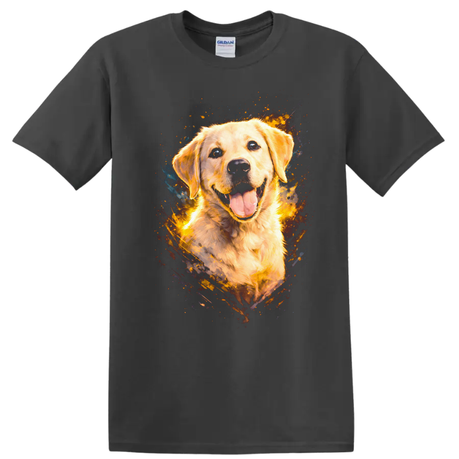 Golden Retriever Dog Splash Art T Shirt for Dog Lovers - Charcoal