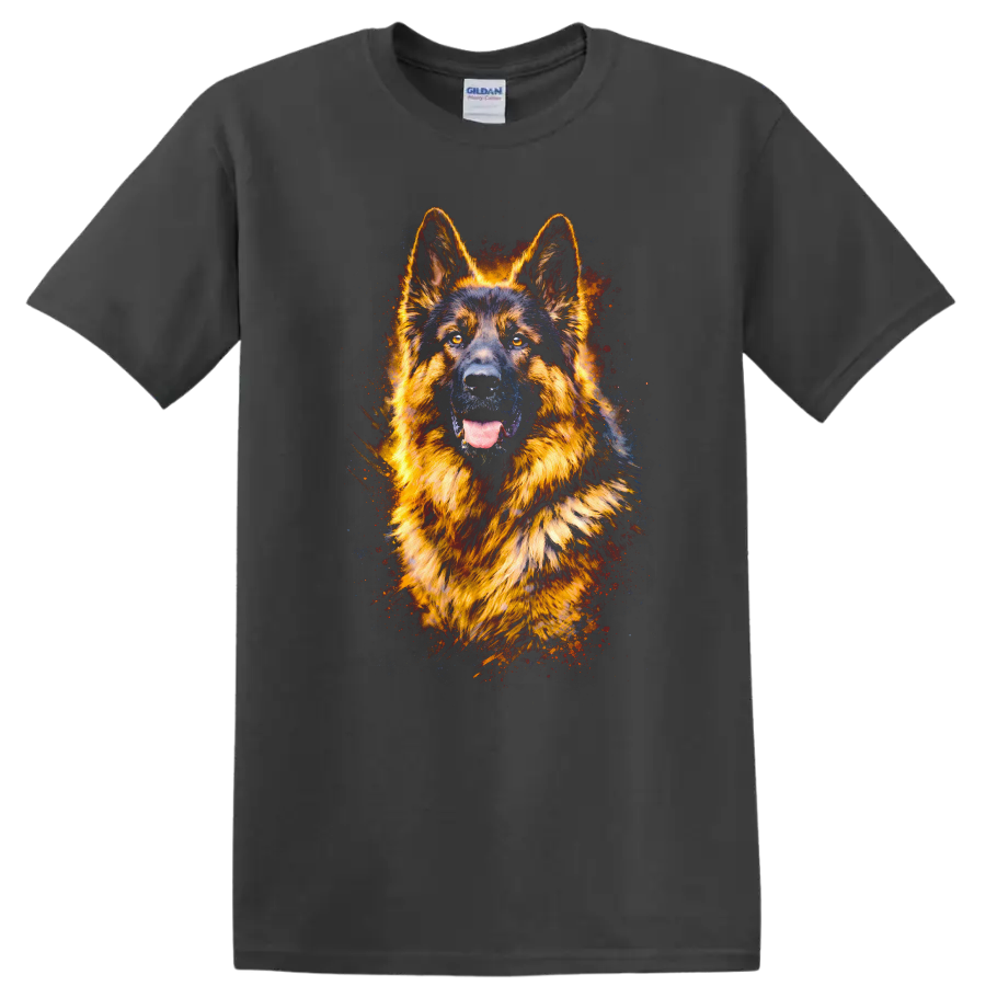 German Shepherd Neon Watercolor Dog Portrait T Shirt for Dog Lovers - Charcoal