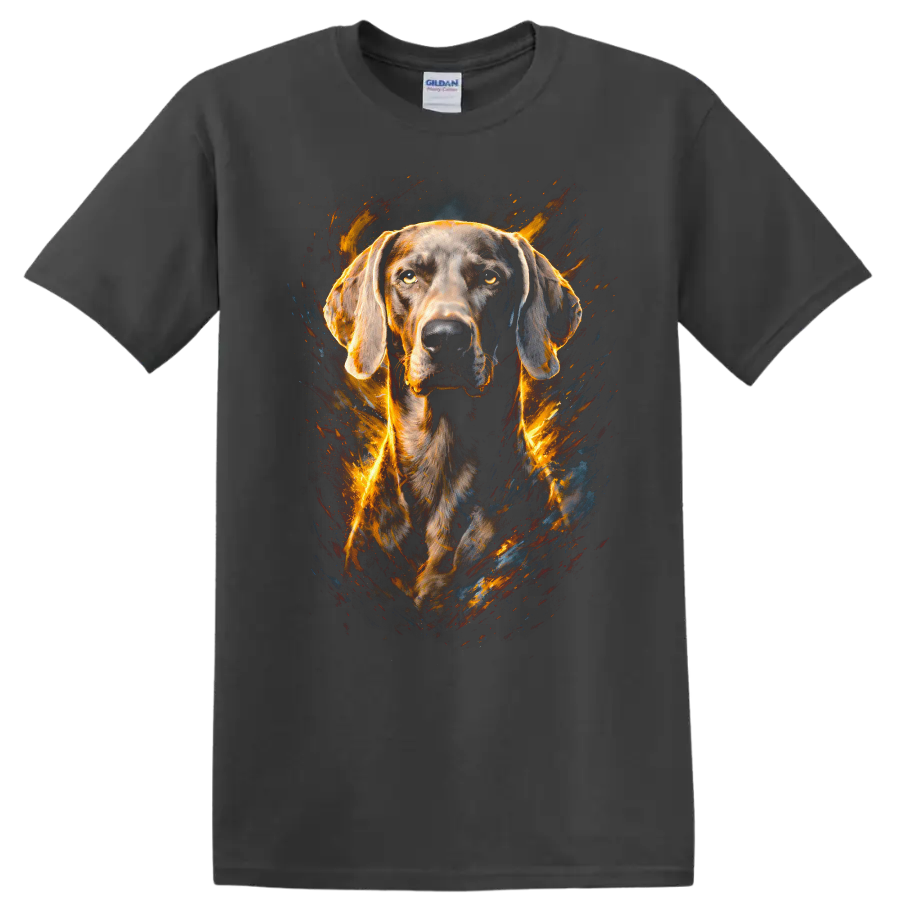 Flame Art Weimaraner Dog Portrait Unisex T Shirt for Dog Lovers on a Charcoal T Shirt