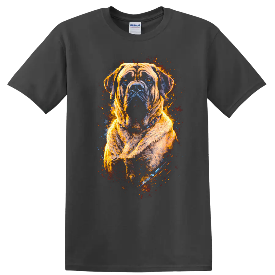 Flaming Cane Corso Dog Portrait T Shirt for Dog Lovers on a Charcoal T Shirt