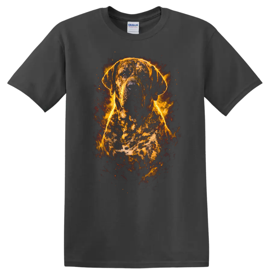 Brindle Dog Flame Portrait T Shirt for Dog Lovers Fiery Art Design on a Charcoal T Shirt