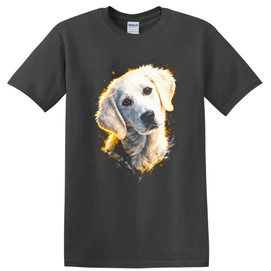 Golden Retriever Dog Portrait T Shirt Watercolor Splash Pet Lover - Charcoal