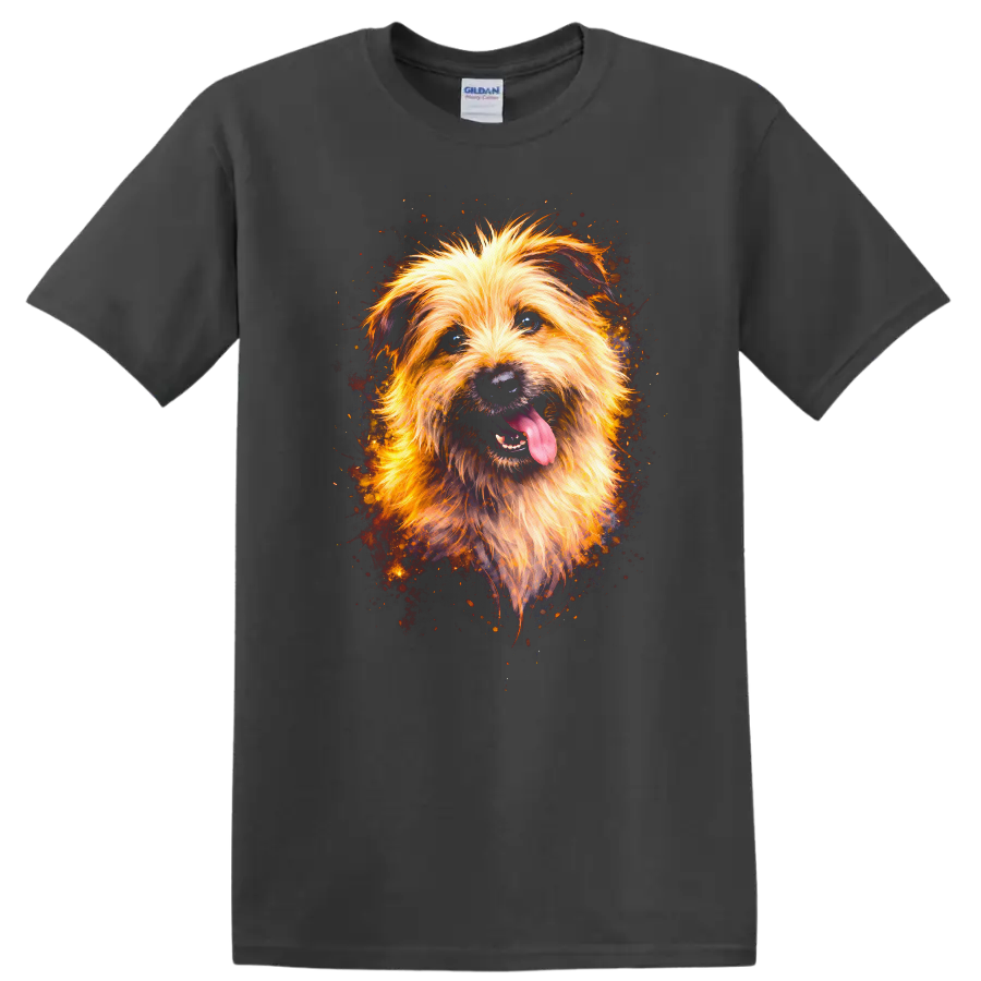 Fluffy Dog Portrait T Shirt Vibrant Splash Art Pet Lover Gift on a Charcoal T Shirt