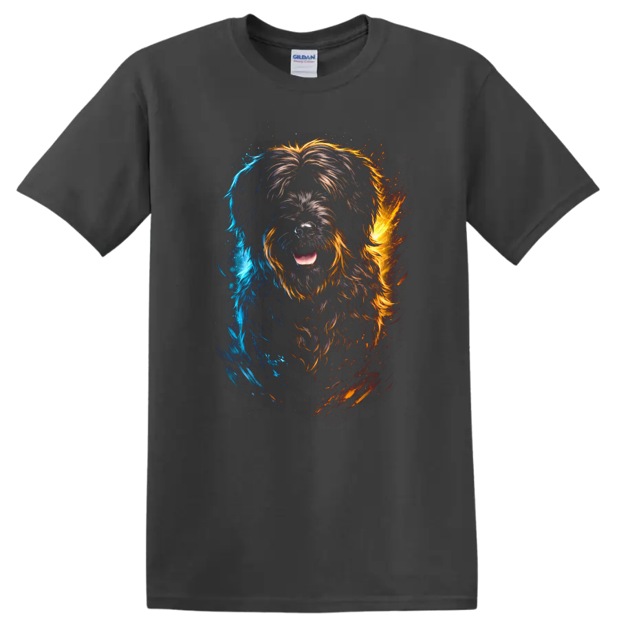 Color Splash Shaggy Dog Breed Portrait T Shirt for Dog Lovers on a Charcoal T Shirt