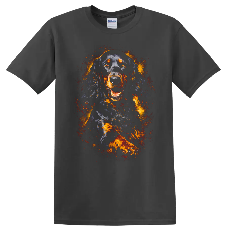 Flaming Black and Tan Dog Portrait T Shirt for Dog Lovers - Charcoal