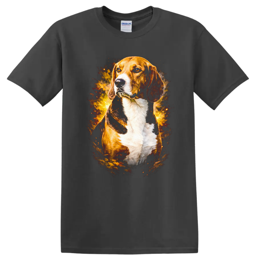 Beagle Dog Portrait with Fiery Glow Unisex T Shirt - Charcoal