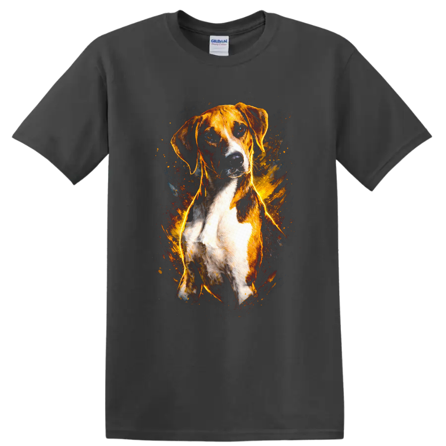 Beagle Dog Portrait T Shirt Vibrant Fire Splash Pet Lover Gift - Charcoal