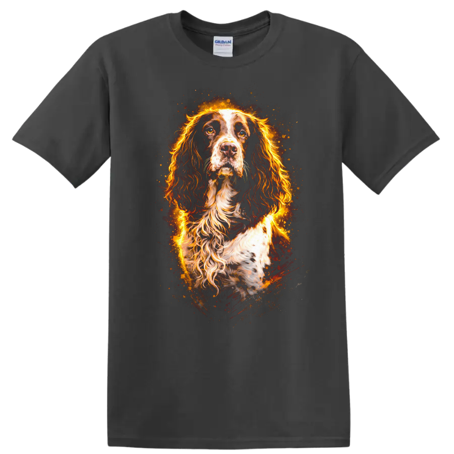 Flaming English Springer Spaniel Portrait T Shirt for Dog Lovers - Charcoal